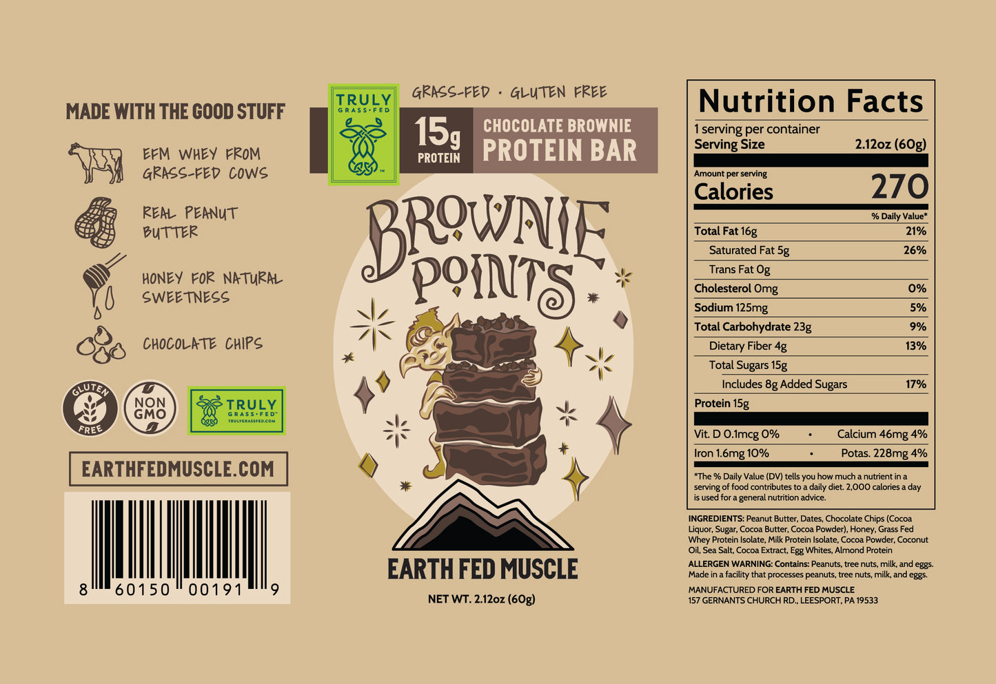 Chocolate Brownie Grass Fed Whey Protein Bars