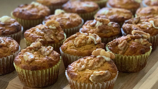 Pumpkin Walnut Muffins with Cream Cheese Filling