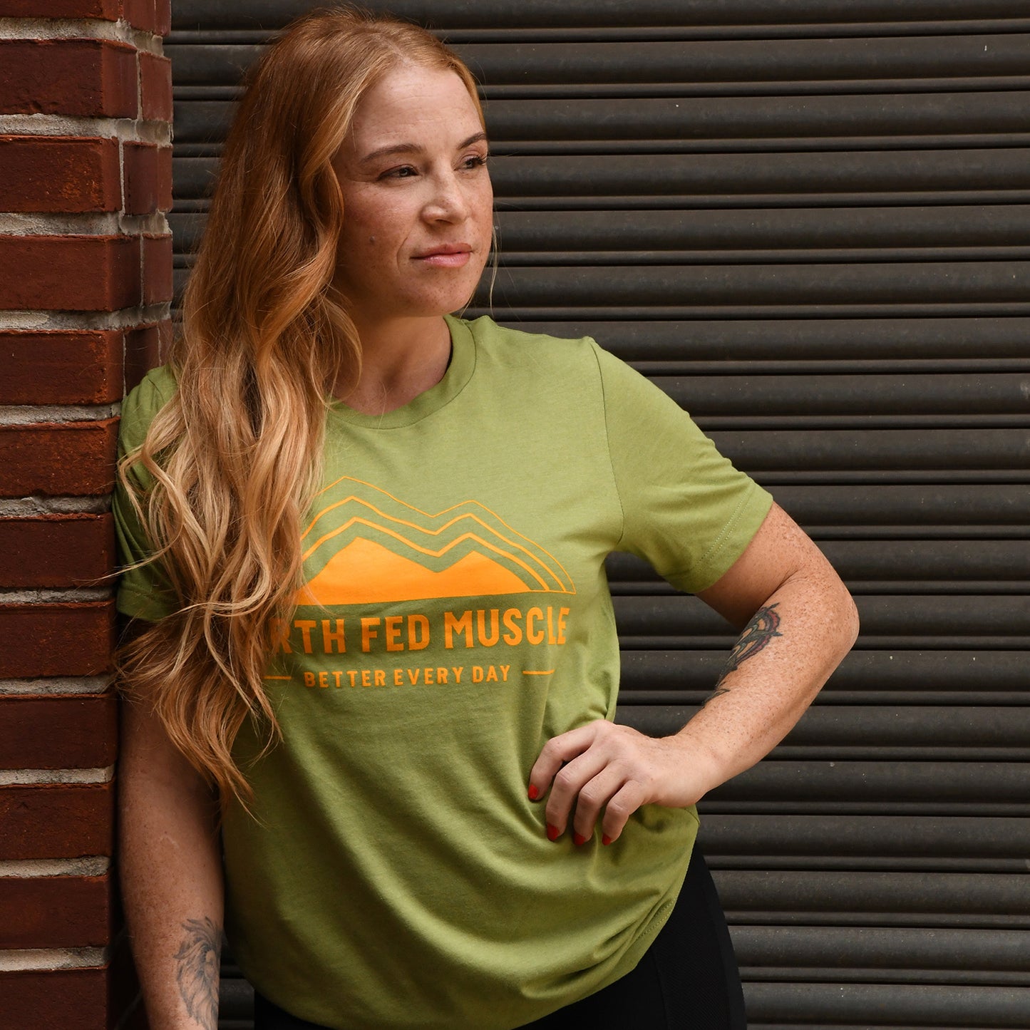 Heather Green Logo Tee - Gold Logo