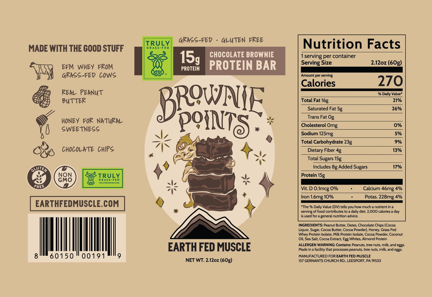 Chocolate Brownie Grass Fed Whey Protein Bars (Free Sample)