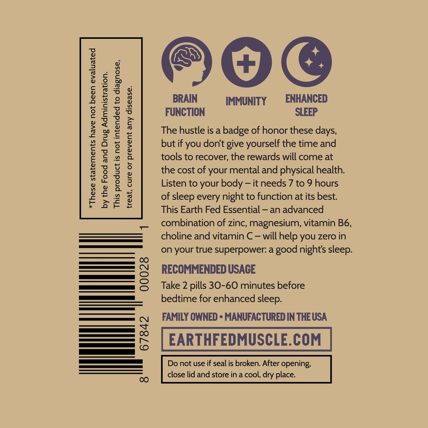 Forty Winkz Back Label Information. Recommended Usage
