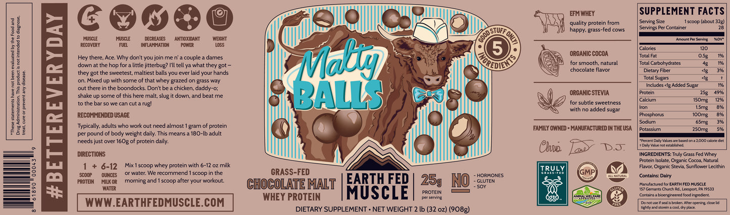 SEASONAL FLAVOR: Malty Balls Chocolate Malt Grass Fed Whey Protein
